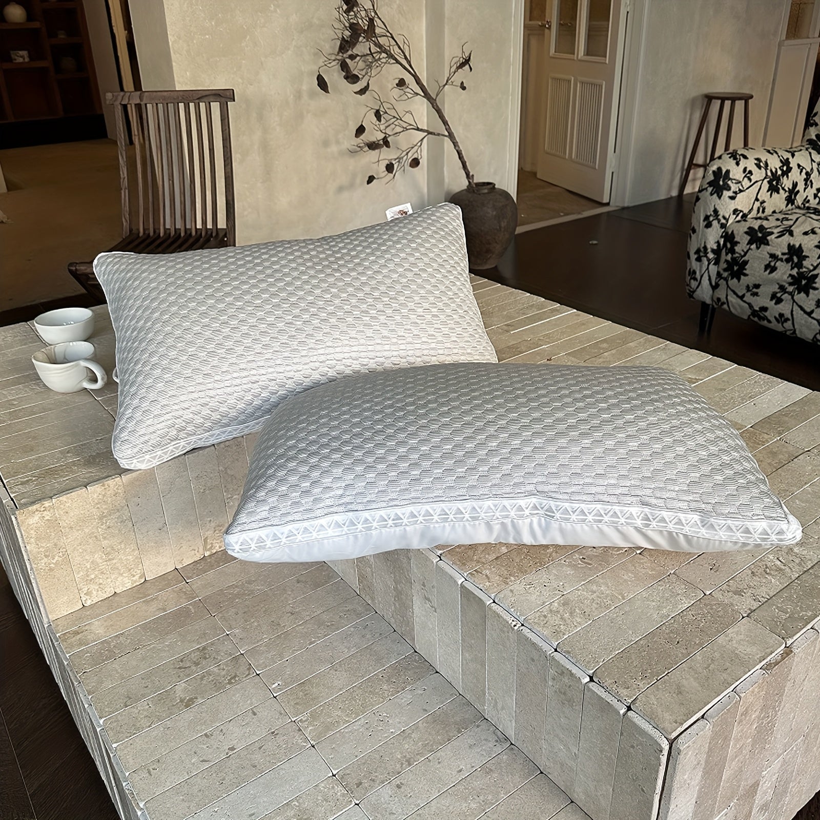 2pcs Pillow Core, Cervical Spine Protection, Promote Deep Sleep Pillow, Household Pillow, Moisture Absorption, Breathable, Bedding Pillow, Suitable for Living Room, Bedroom, Home Decoration