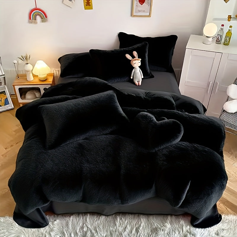 Set of 3\u002F4 Artificial Plush Duvet Covers (1 Duvet Cover, 1 Or 2 Pillowcases, 1 Love Pillow), Cozy And Soft Bedding, Solid Color Velvet Set for Autumn And Winter Warmth, Comfortable Quilt Cover, Ideal for Bedrooms And Guest Rooms
