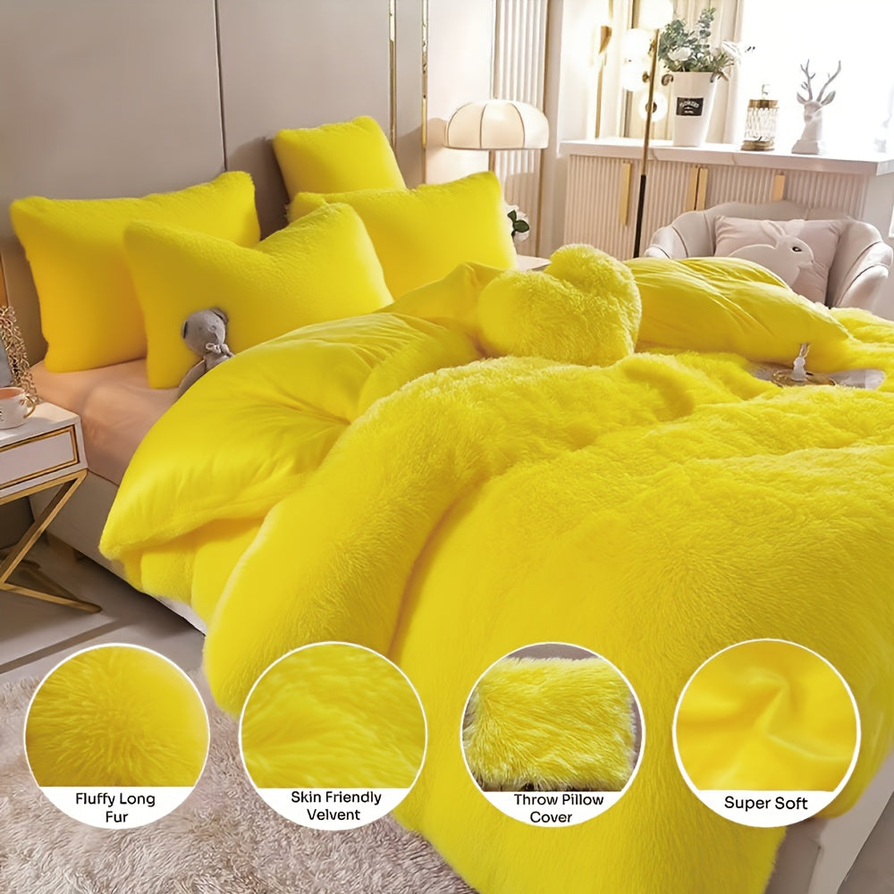 Set of 3\u002F4 Artificial Plush Duvet Covers (1 Duvet Cover, 1 Or 2 Pillowcases, 1 Love Pillow), Cozy And Soft Bedding, Solid Color Velvet Set for Autumn And Winter Warmth, Comfortable Quilt Cover, Ideal for Bedrooms And Guest Rooms