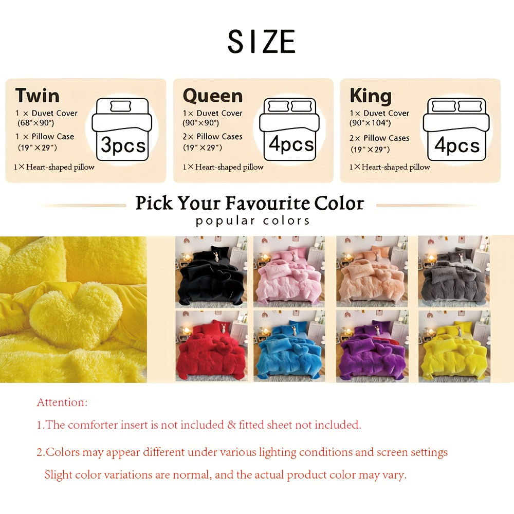 Set of 3\u002F4 Artificial Plush Duvet Covers (1 Duvet Cover, 1 Or 2 Pillowcases, 1 Love Pillow), Cozy And Soft Bedding, Solid Color Velvet Set for Autumn And Winter Warmth, Comfortable Quilt Cover, Ideal for Bedrooms And Guest Rooms