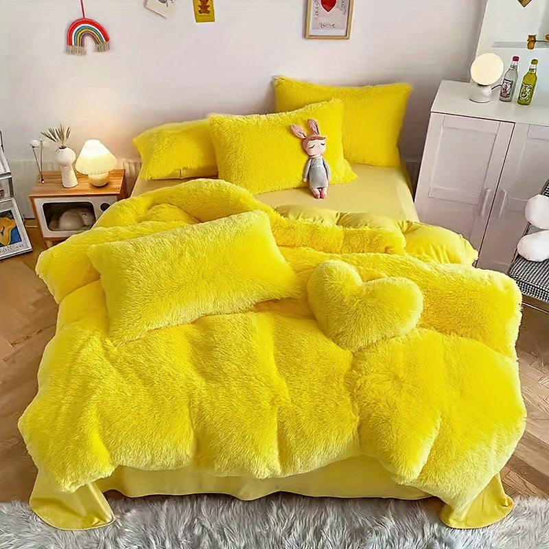 Set of 3\u002F4 Artificial Plush Duvet Covers (1 Duvet Cover, 1 Or 2 Pillowcases, 1 Love Pillow), Cozy And Soft Bedding, Solid Color Velvet Set for Autumn And Winter Warmth, Comfortable Quilt Cover, Ideal for Bedrooms And Guest Rooms