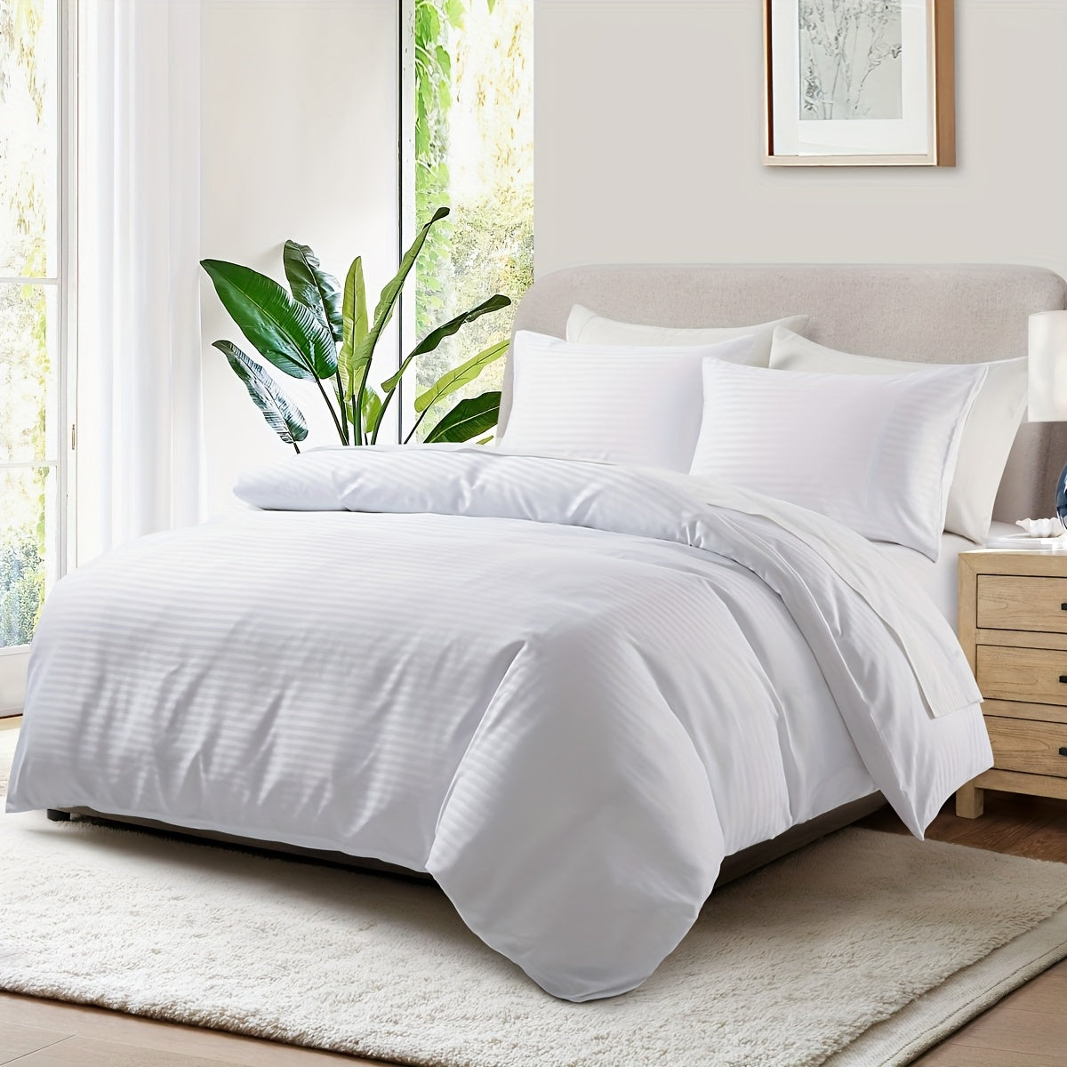White Stripes | Twin\u002FQueen Size 68x90 | 3pcs Down Comforter Set Soft And Comfortable | Zipper Closure with Corner Ties Includes 1 Duvet Cover And 2 Pillowcases