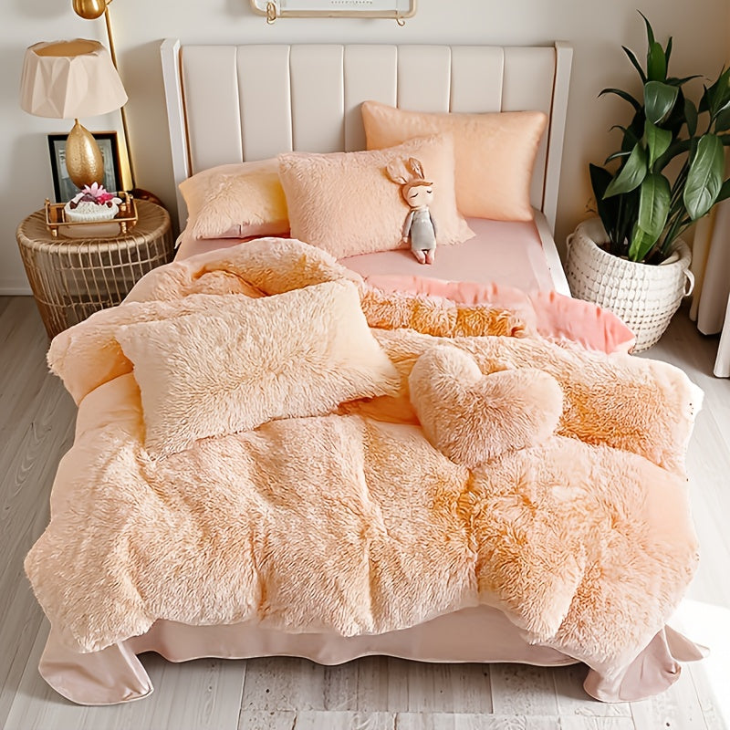 Set of 3\u002F4 Artificial Plush Duvet Covers (1 Duvet Cover, 1 Or 2 Pillowcases, 1 Love Pillow), Cozy And Soft Bedding, Solid Color Velvet Set for Autumn And Winter Warmth, Comfortable Quilt Cover, Ideal for Bedrooms And Guest Rooms