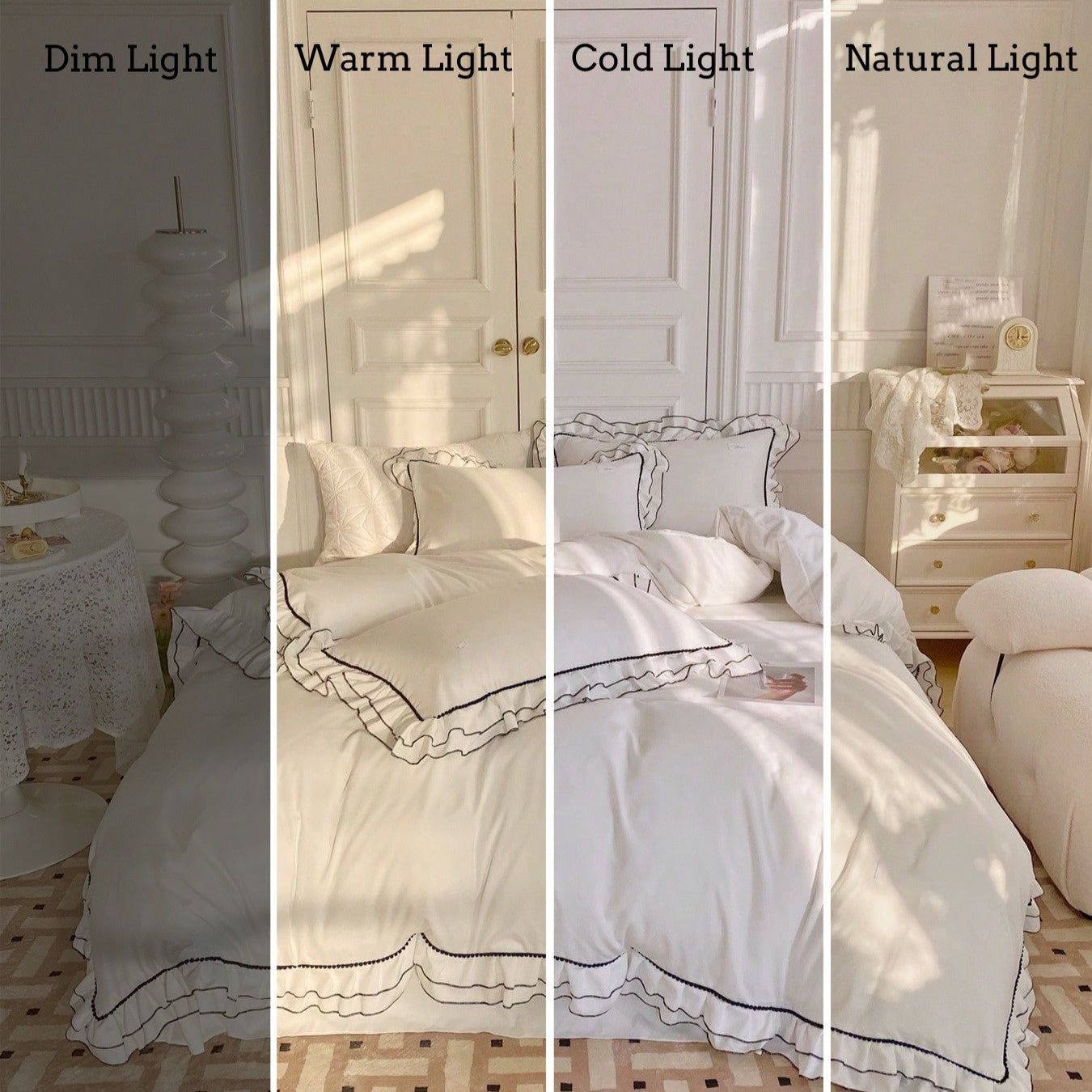 Three Piece Set Of Double-layer Lace with Small Balls, Dreamy, Simple, Light Beige Friendly And Comfortable Bedding (1 * Duvet Cover+2 * Pillowcase), Suitable for All Seasons In Bedrooms, Guest Bedrooms, Machine Washable And Can Be Used As A Gift